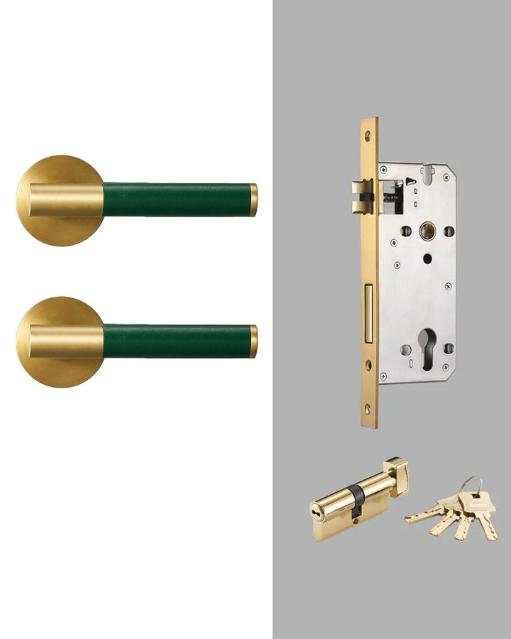 DERMA Real Leather and Solid Brass Lever Door handle - Luxury Handles