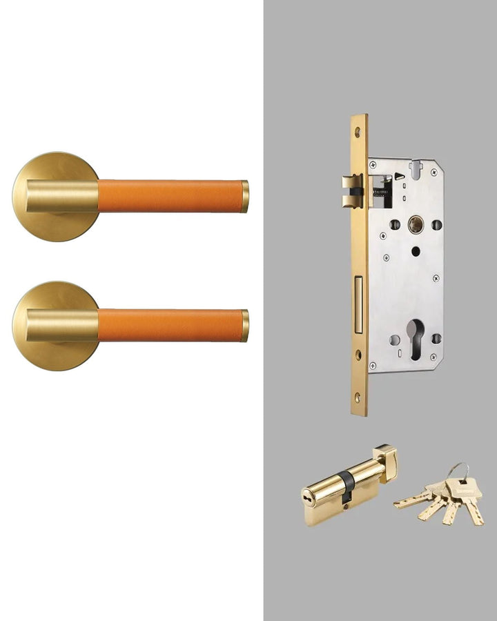 DERMA Real Leather and Solid Brass Lever Door handle - Luxury Handles