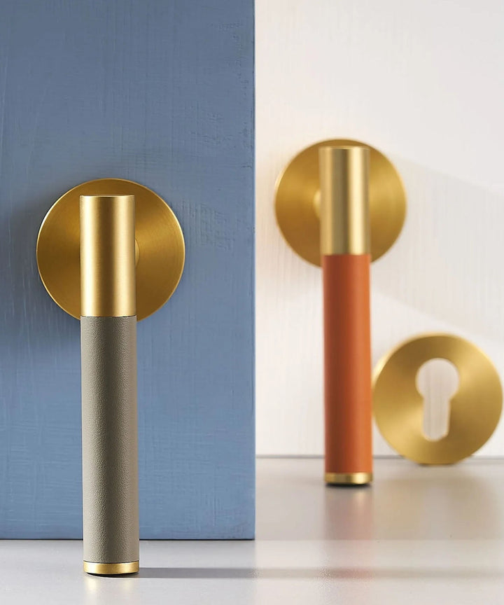 DERMA Real Leather and Solid Brass Lever Door handle - Luxury Handles
