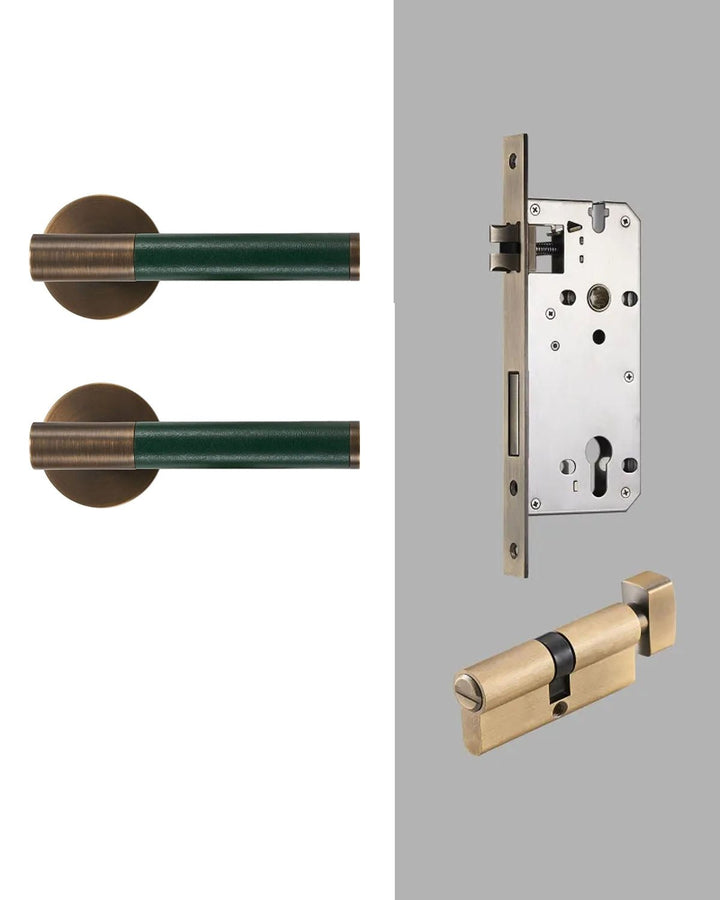 DERMA Real Leather and Solid Brass Lever Door handle - Luxury Handles