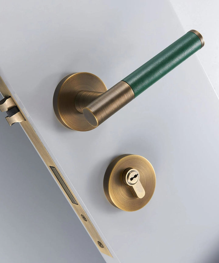 DERMA Real Leather and Solid Brass Lever Door handle - Luxury Handles