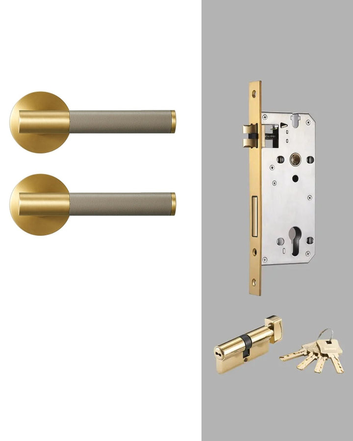 DERMA Real Leather and Solid Brass Lever Door handle - Luxury Handles