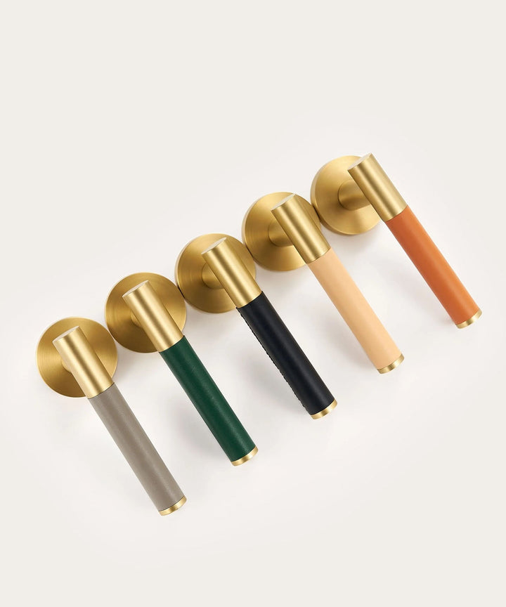 DERMA Real Leather and Solid Brass Lever Door handle - Luxury Handles