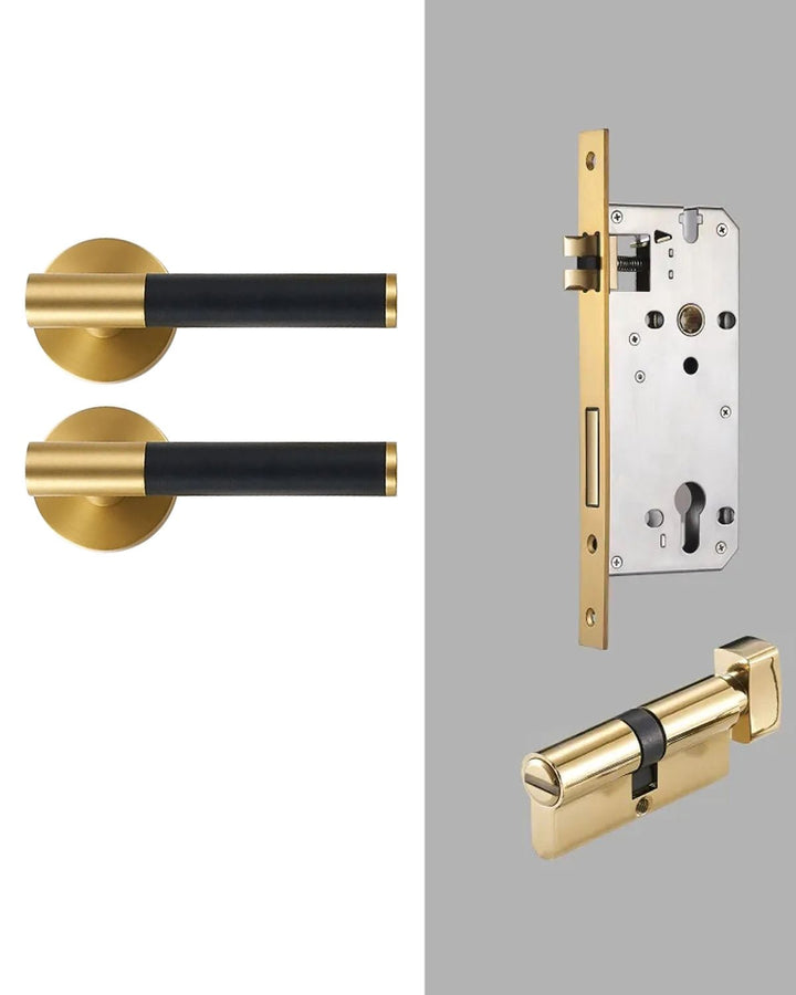 DERMA Real Leather and Solid Brass Lever Door handle - Luxury Handles