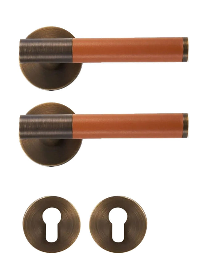 DERMA Real Leather and Solid Brass Lever Door handle - Luxury Handles