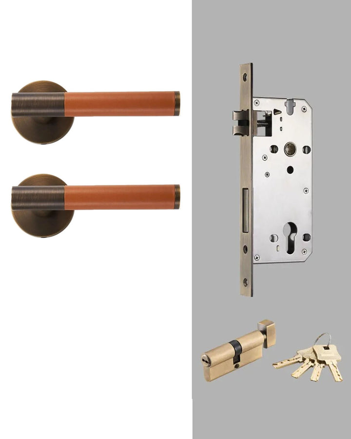DERMA Real Leather and Solid Brass Lever Door handle - Luxury Handles
