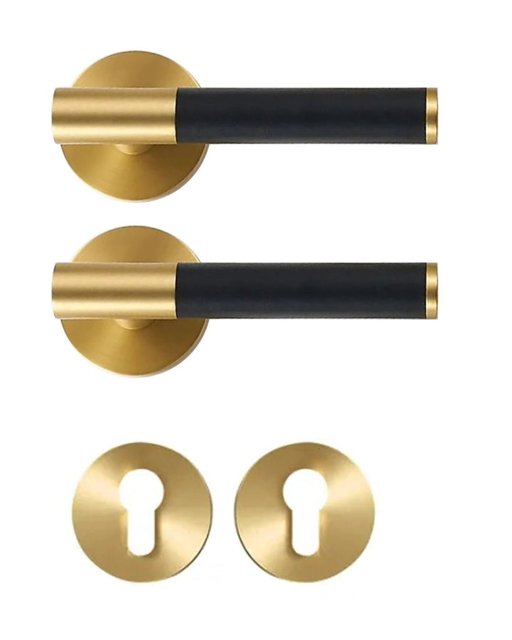 DERMA Real Leather and Solid Brass Lever Door handle - Luxury Handles