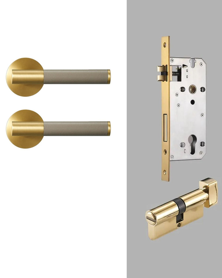DERMA Real Leather and Solid Brass Lever Door handle - Luxury Handles