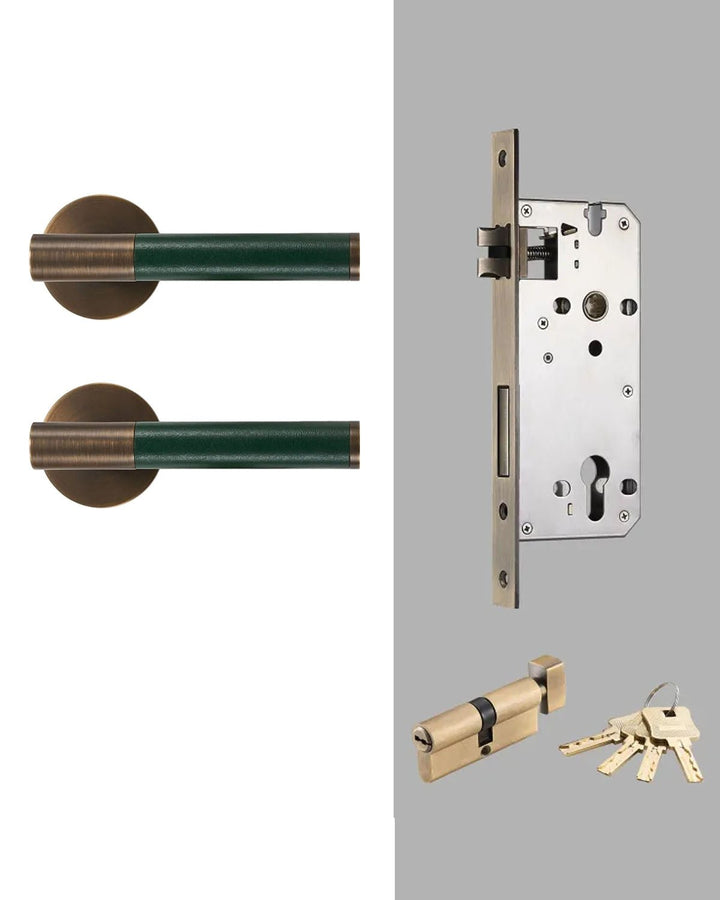 DERMA Real Leather and Solid Brass Lever Door handle - Luxury Handles