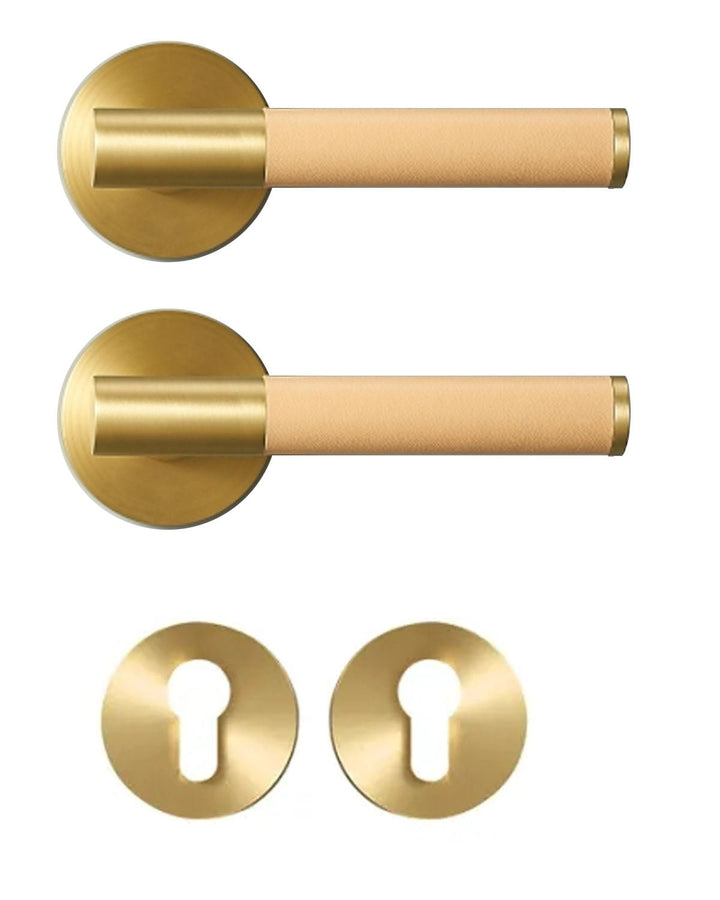 DERMA Real Leather and Solid Brass Lever Door handle - Luxury Handles