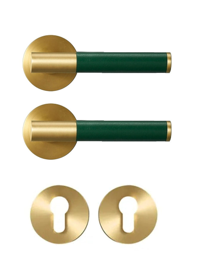DERMA Real Leather and Solid Brass Lever Door handle - Luxury Handles
