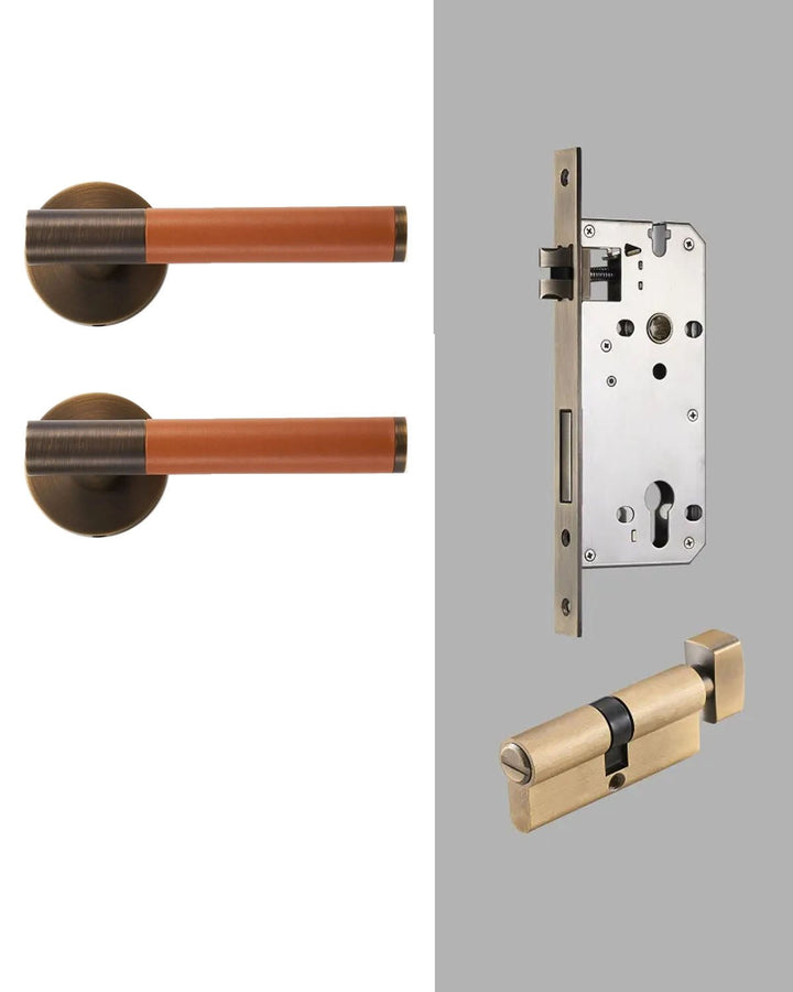 DERMA Real Leather and Solid Brass Lever Door handle - Luxury Handles