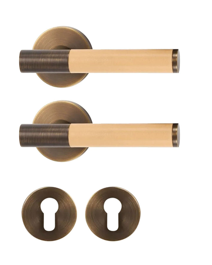 DERMA Real Leather and Solid Brass Lever Door handle - Luxury Handles