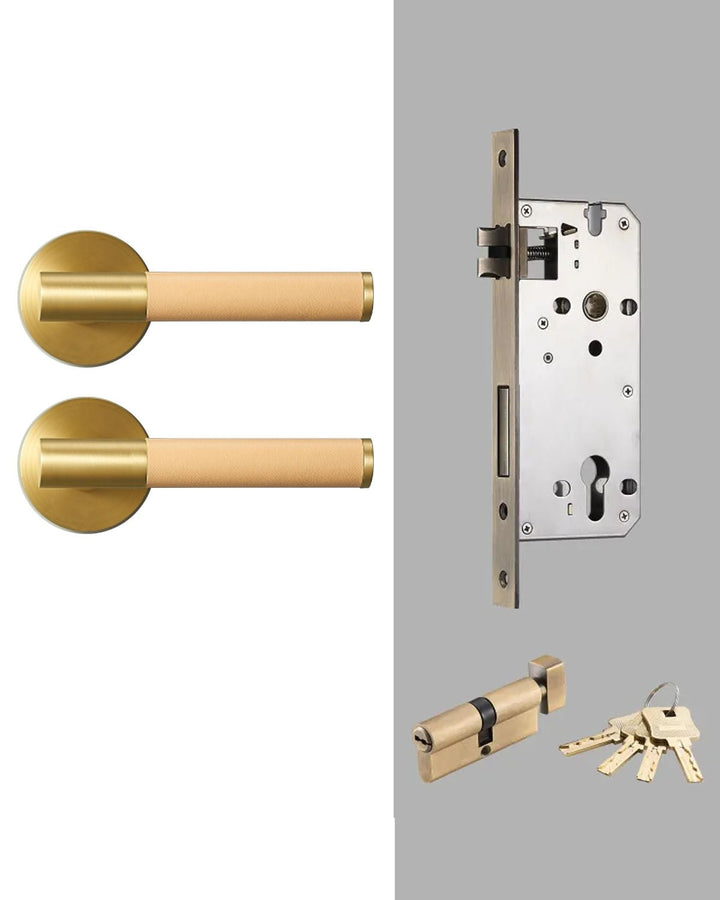 DERMA Real Leather and Solid Brass Lever Door handle - Luxury Handles