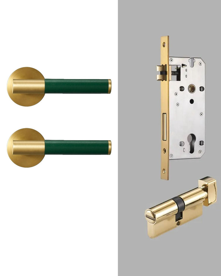 DERMA Real Leather and Solid Brass Lever Door handle - Luxury Handles
