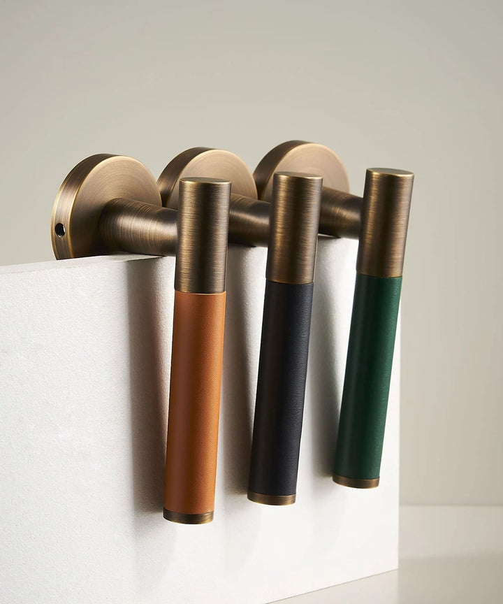 DERMA Real Leather and Solid Brass Lever Door handle - Luxury Handles