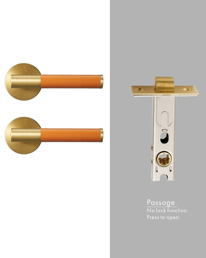 DERMA Real Leather and Solid Brass Lever Door handle - Luxury Handles