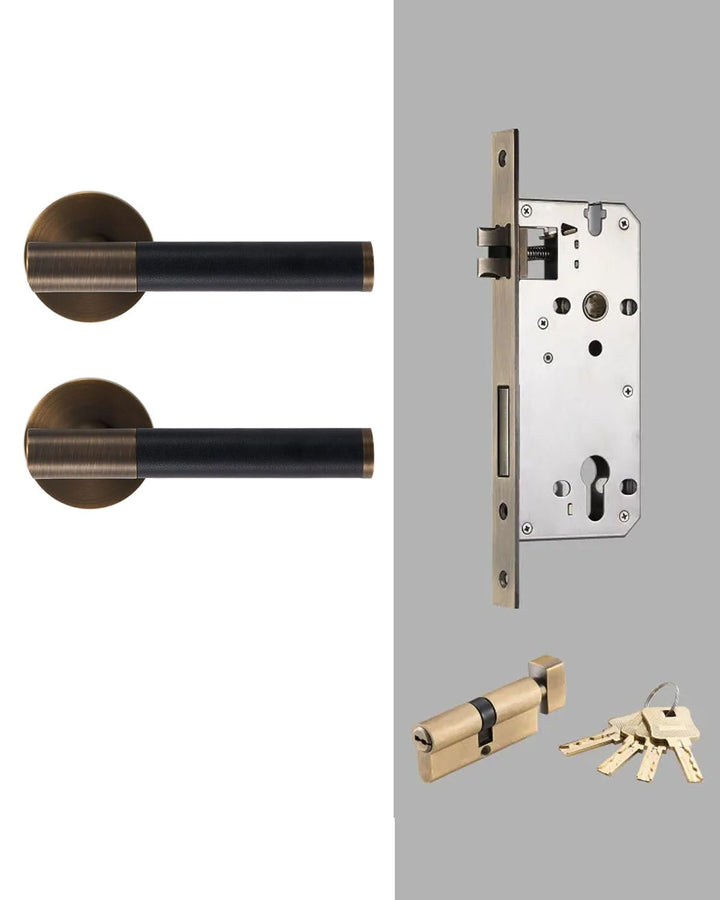 DERMA Real Leather and Solid Brass Lever Door handle - Luxury Handles