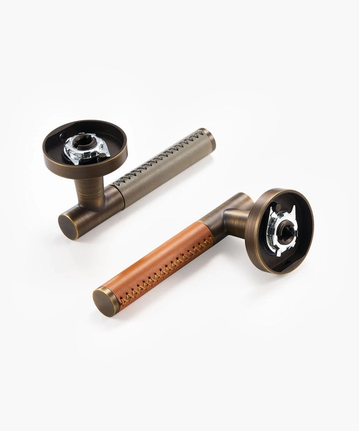 DERMA Real Leather and Solid Brass Lever Door handle - Luxury Handles