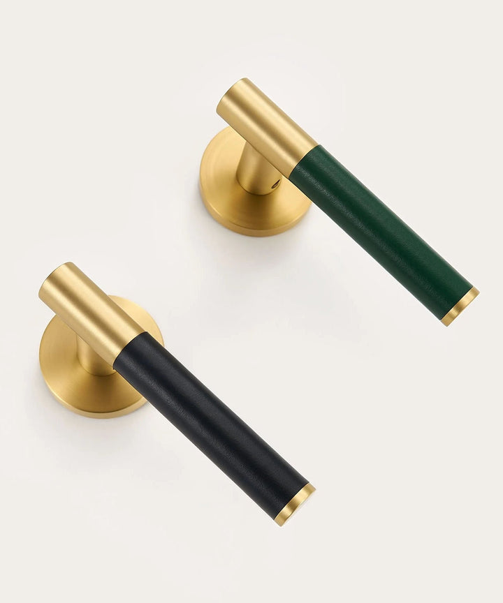 DERMA Real Leather and Solid Brass Lever Door handle - Luxury Handles