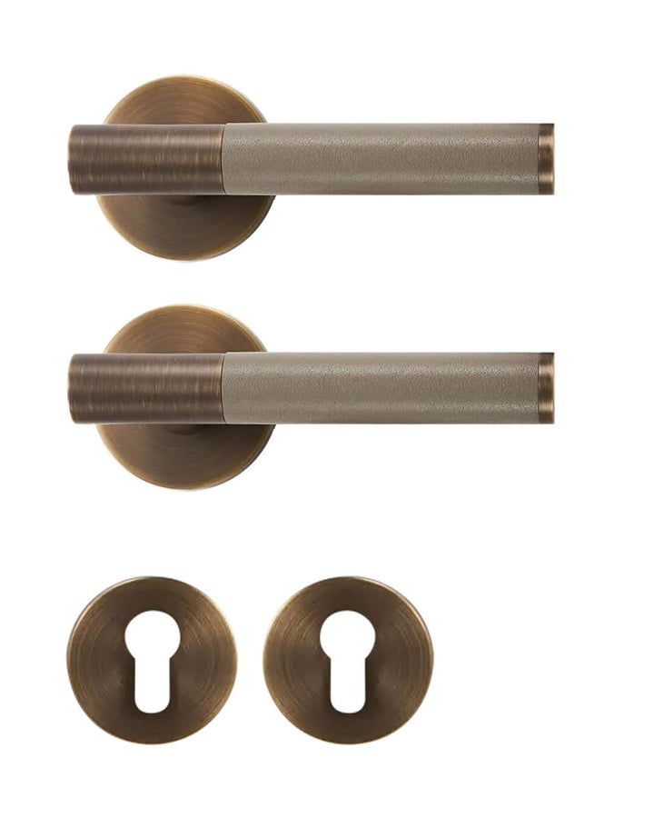 DERMA Real Leather and Solid Brass Lever Door handle - Luxury Handles