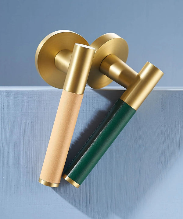 DERMA Real Leather and Solid Brass Lever Door handle - Luxury Handles