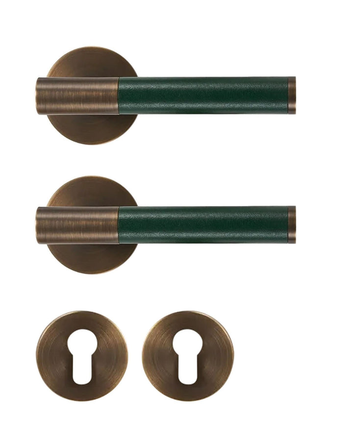 DERMA Real Leather and Solid Brass Lever Door handle - Luxury Handles