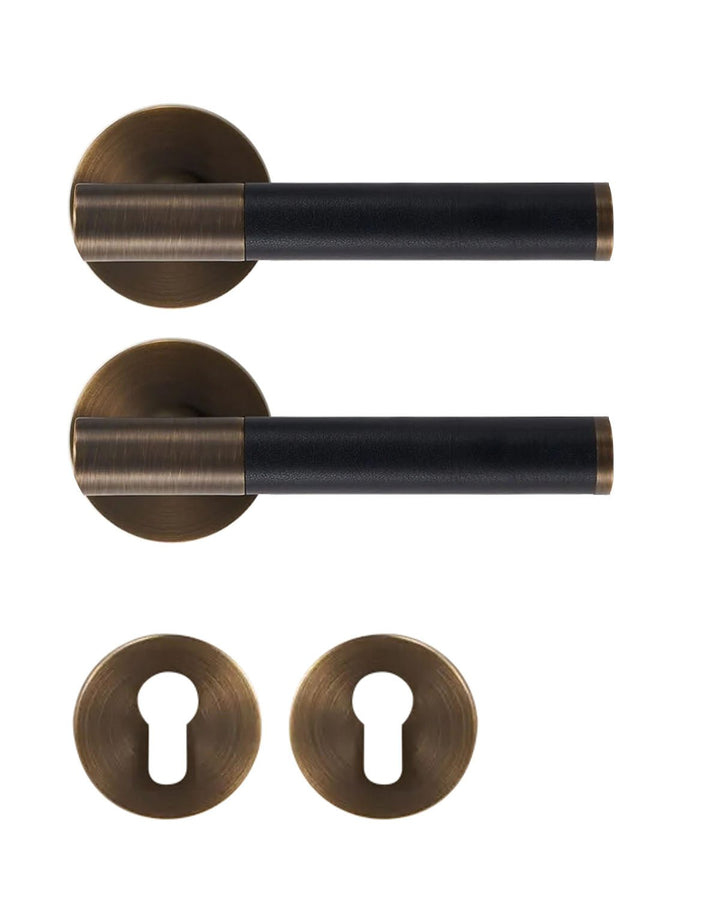 DERMA Real Leather and Solid Brass Lever Door handle - Luxury Handles