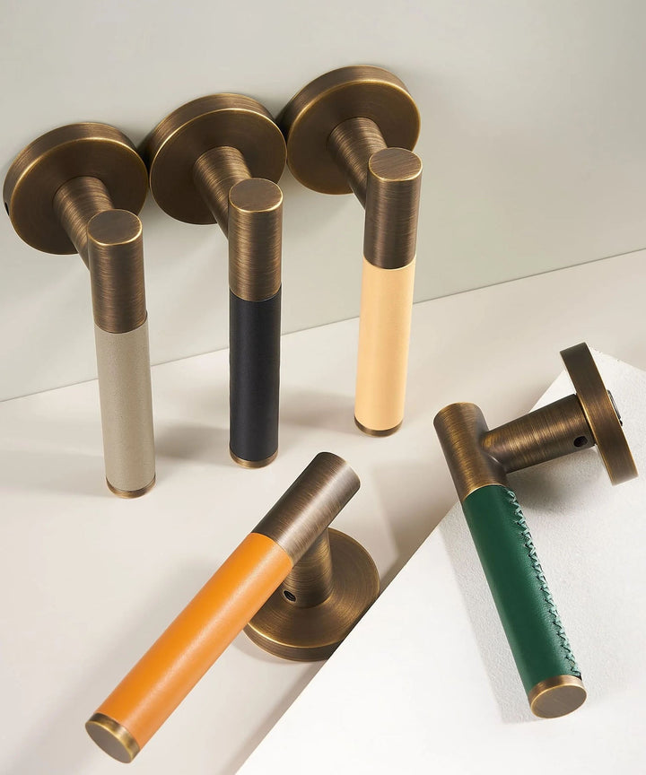 DERMA Real Leather and Solid Brass Lever Door handle - Luxury Handles