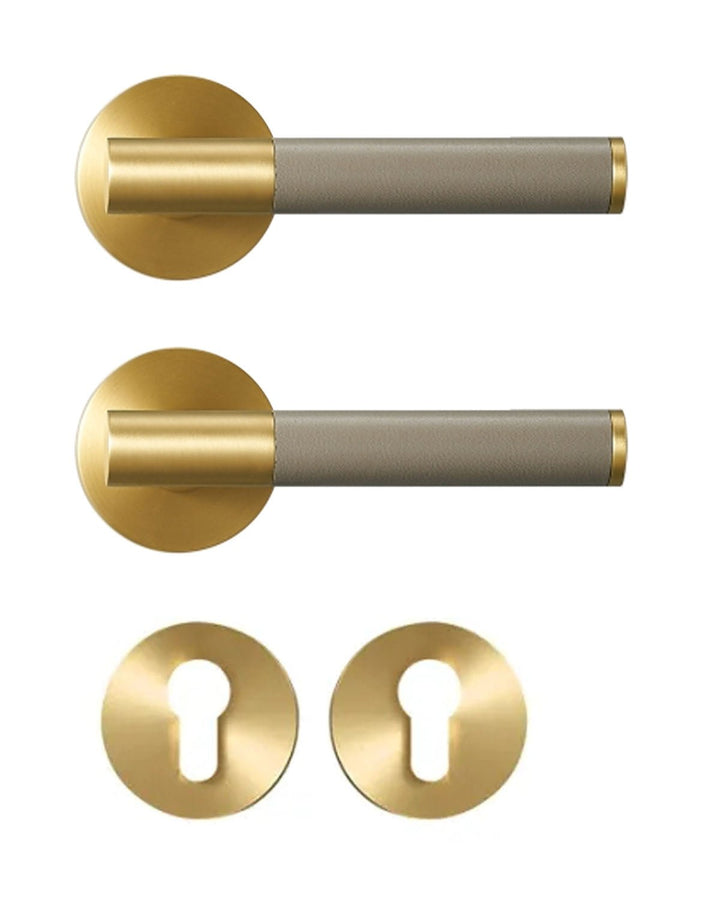 DERMA Real Leather and Solid Brass Lever Door handle - Luxury Handles