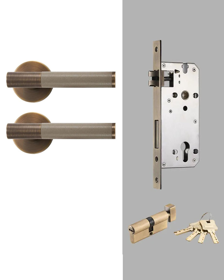 DERMA Real Leather and Solid Brass Lever Door handle - Luxury Handles