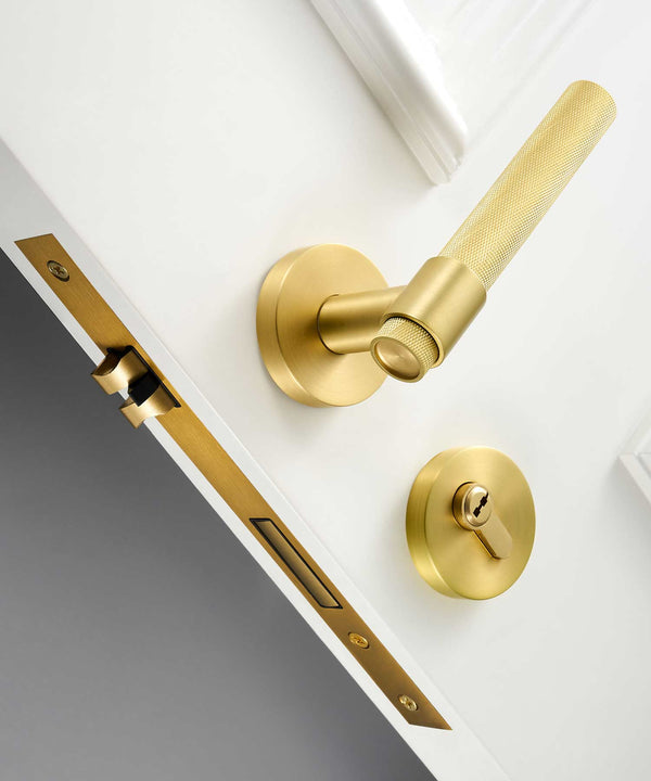 ECHELON Solid Brass Knurled premium Door Lever Handle Set, premium internal door handle set, premium bathroom door handles, privacy door handle
