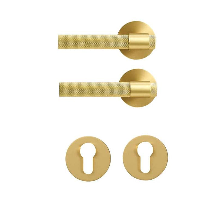 ECHELON Solid Brass Knurled premium Door Lever Handle Set, premium internal door handle set, premium bathroom door handles, privacy door handle - Satin Brass