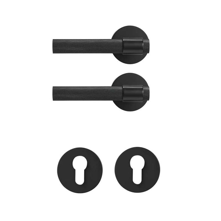 ECHELON Solid Brass Knurled premium Door Lever Handle Set, premium internal door handle set, premium bathroom door handles, privacy door handle - Matt Black