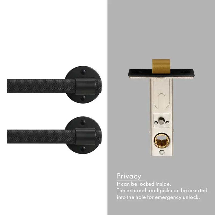 ECHELON Solid Brass Knurled premium Door Lever Handle Set, premium internal door handle set, premium bathroom door handles, privacy door handle - Matt Black
