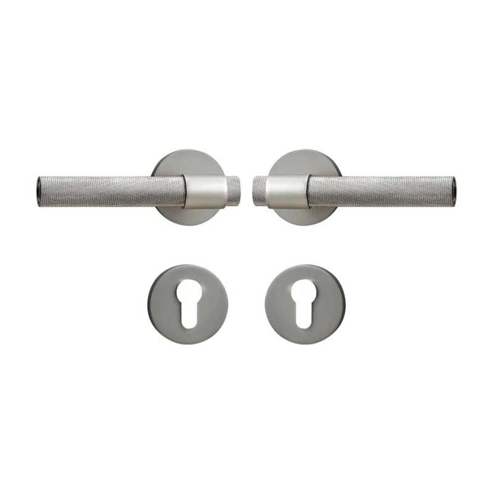 ECHELON Solid Brass Knurled premium Door Lever Handle Set, premium internal door handle set, premium bathroom door handles, privacy door handle - Silver