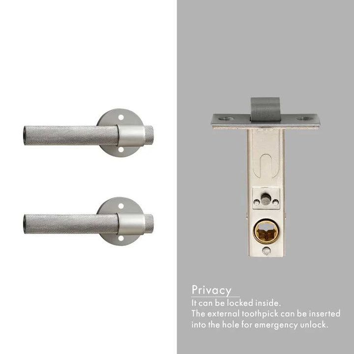 ECHELON Solid Brass Knurled premium Door Lever Handle Set, premium internal door handle set, premium bathroom door handles, privacy door handle - Silver