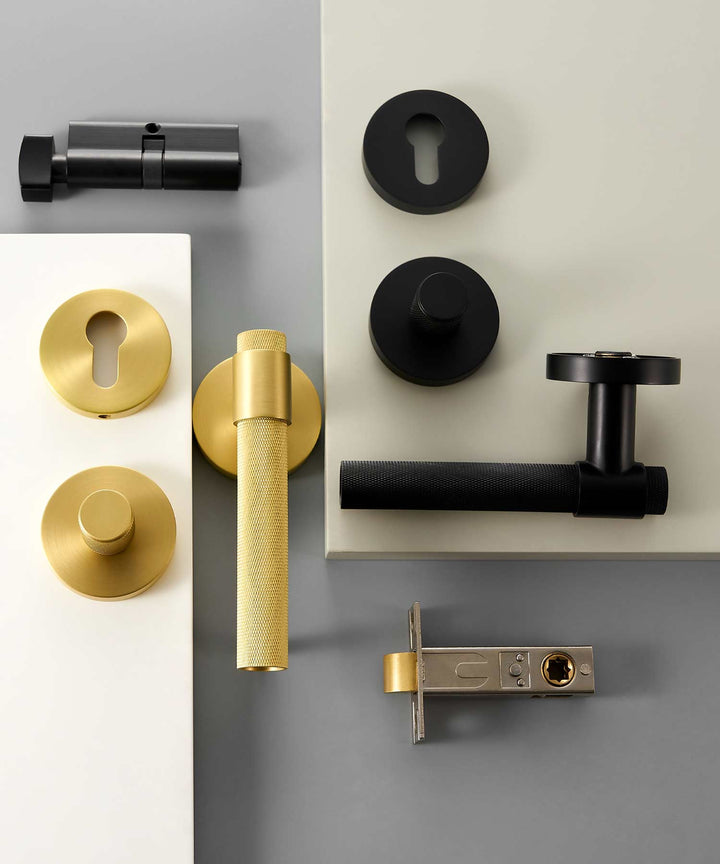 ECHELON Solid Brass Knurled premium Door Lever Handle Set, premium internal door handle set, premium bathroom door handles, privacy door handle