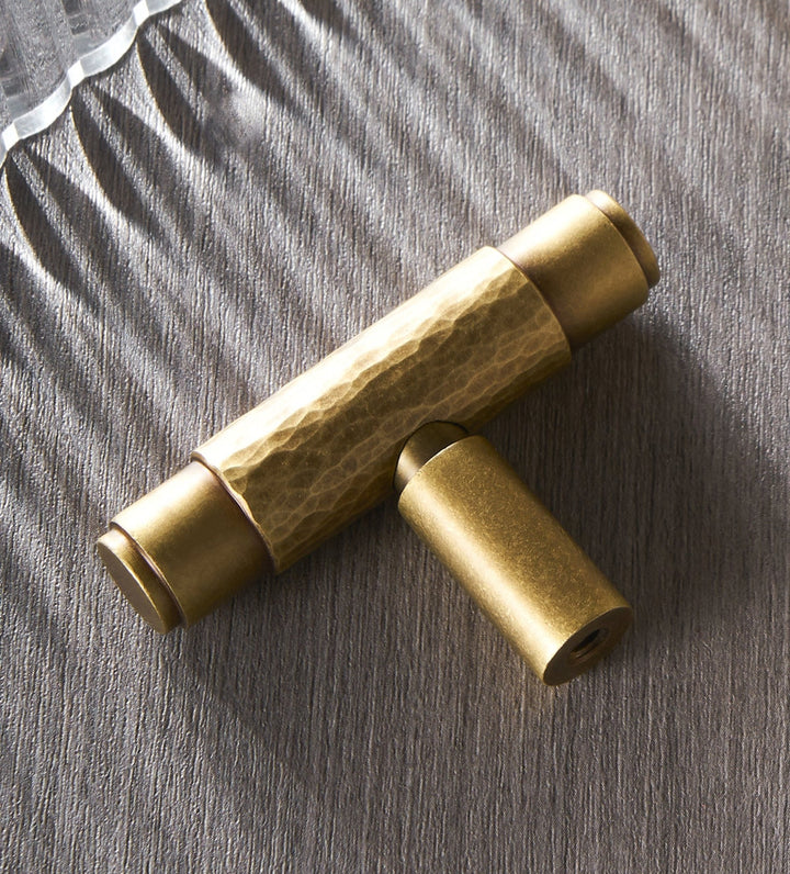 HAAM Solid Brass Mid Hammered T-Bar Handle - Luxury Handles