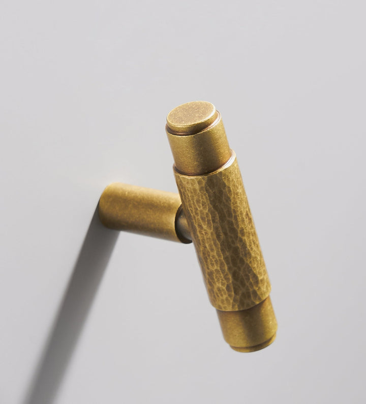 HAAM Solid Brass Mid Hammered T-Bar Handle - Luxury Handles