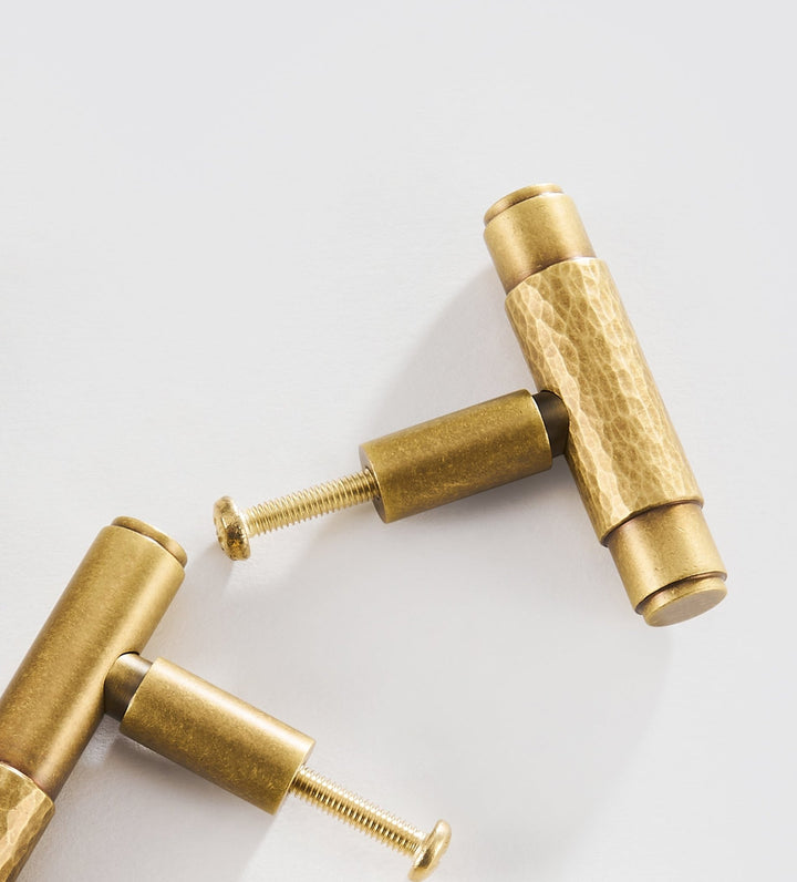 HAAM Solid Brass Mid Hammered T-Bar Handle - Luxury Handles