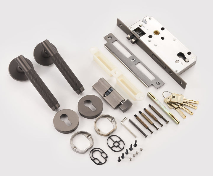 LINIA Solid Brass Knurled Lever Door Handles Set - Luxury Handles