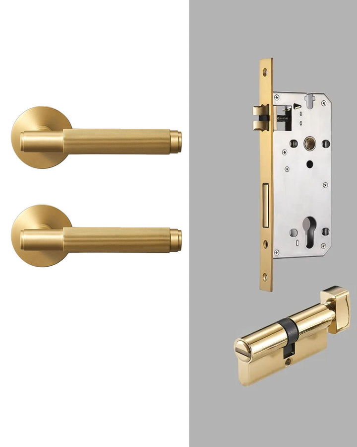 LINIA Solid Brass Knurled Lever Door Handles Set - Luxury Handles