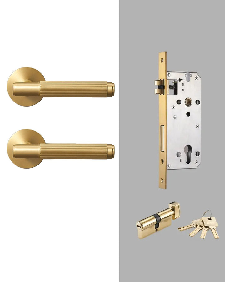 LINIA Solid Brass Knurled Lever Door Handles Set - Luxury Handles