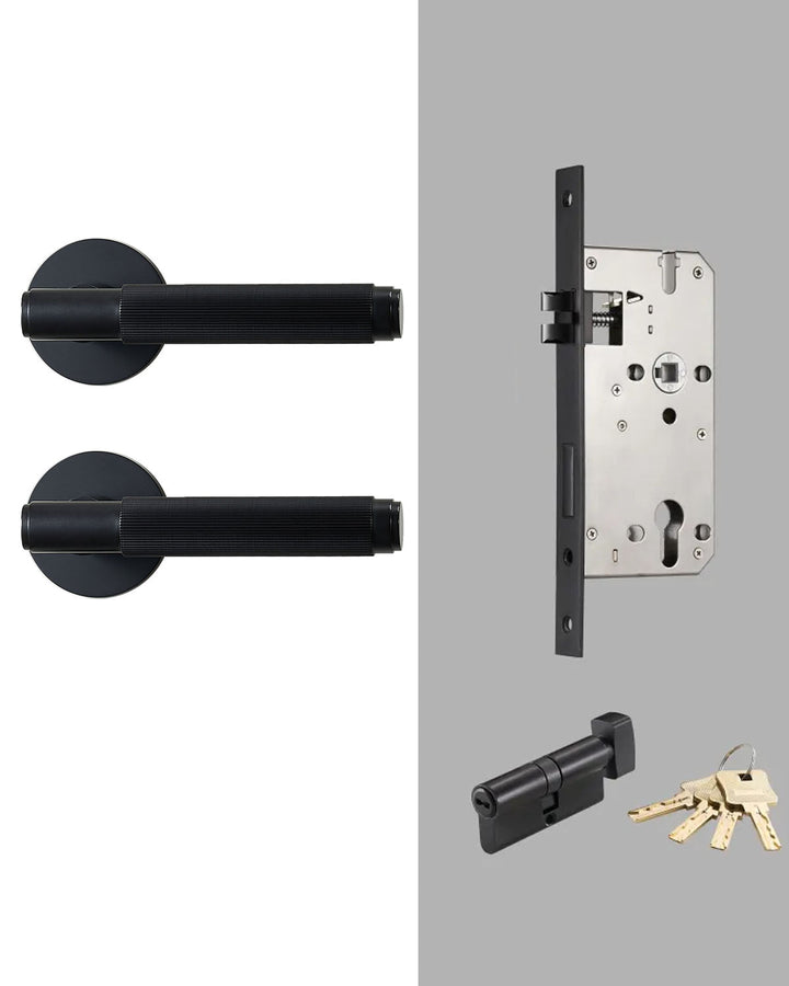 LINIA Solid Brass Knurled Lever Door Handles Set - Luxury Handles