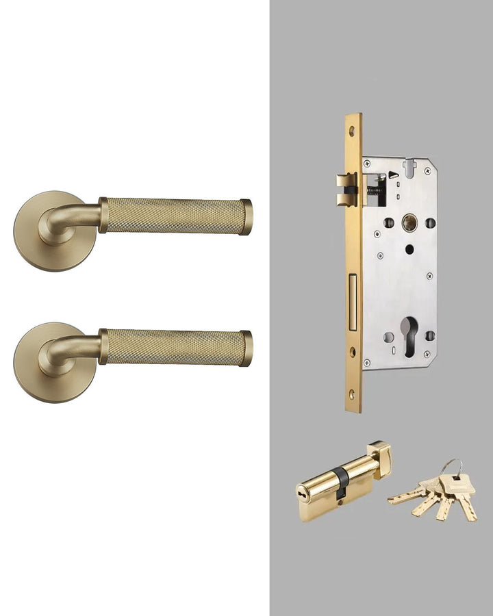 MILAN Solid Brass Knurled Lever Door Handle Set - Luxury Handles