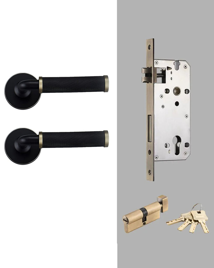 MILAN Solid Brass Knurled Lever Door Handle Set - Luxury Handles