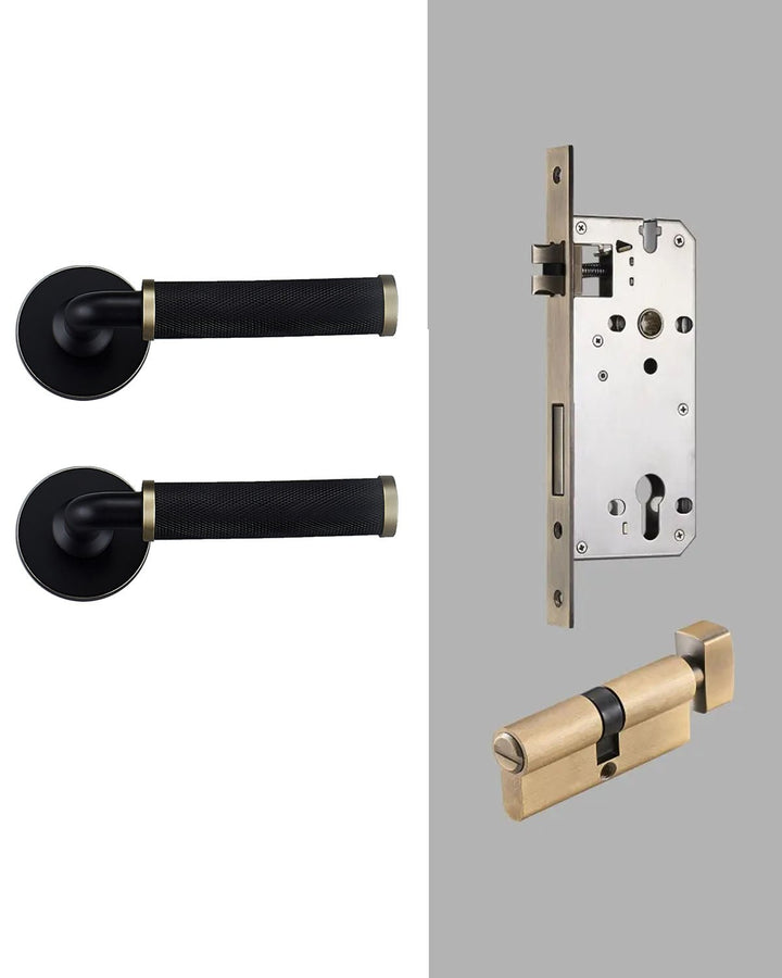 MILAN Solid Brass Knurled Lever Door Handle Set - Luxury Handles
