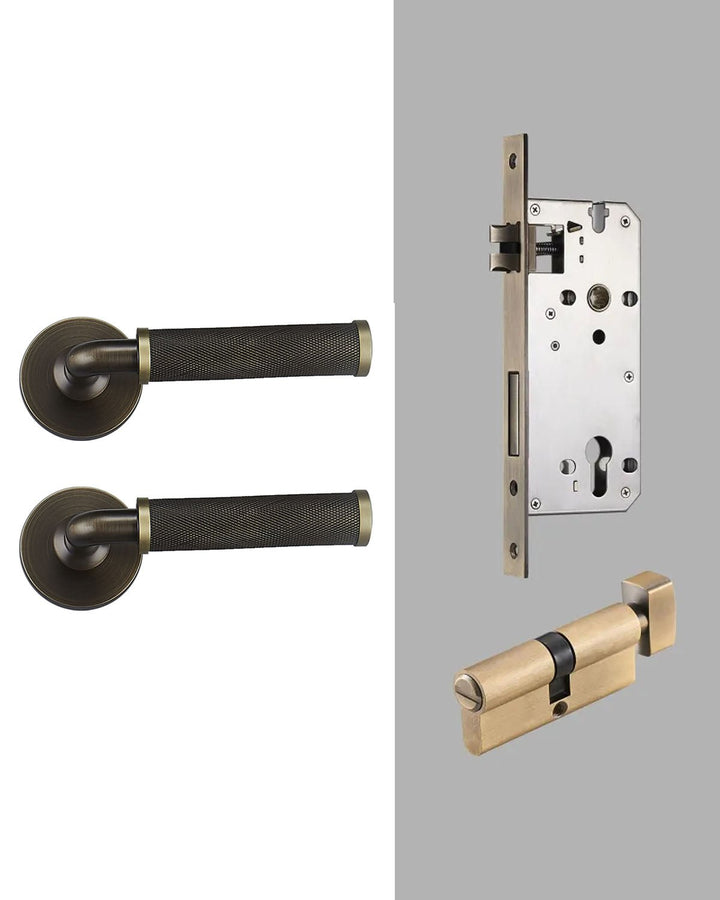 MILAN Solid Brass Knurled Lever Door Handle Set - Luxury Handles