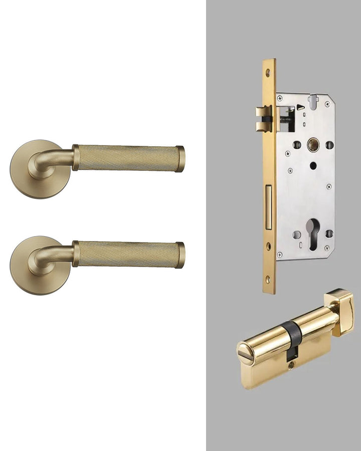 MILAN Solid Brass Knurled Lever Door Handle Set - Luxury Handles